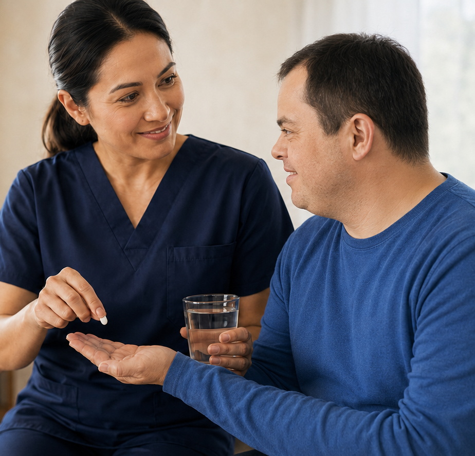 Caregiver supporting an adult client